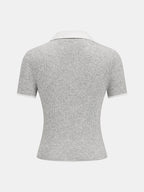 Fake Collar Ribbed Knit Short Sleeve Top