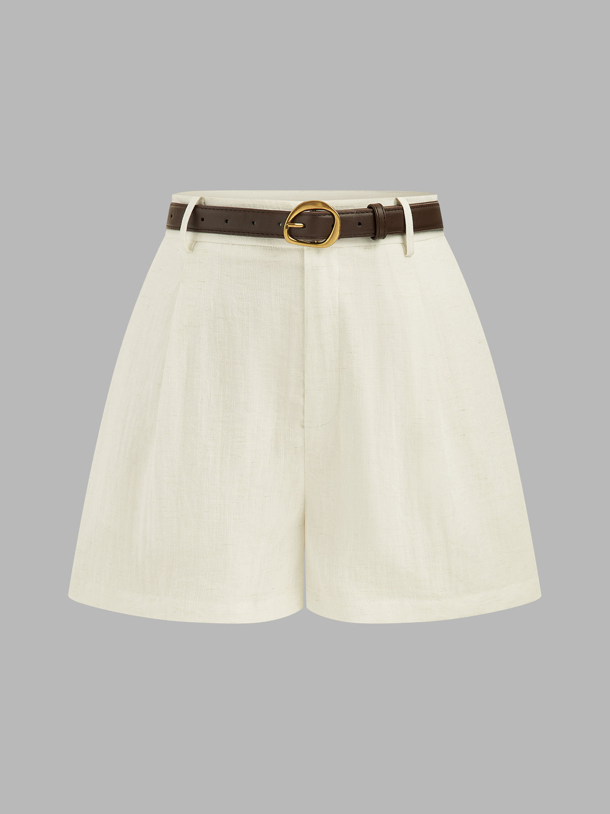 Shorts de Lino con Cinturón y Cintura Alta