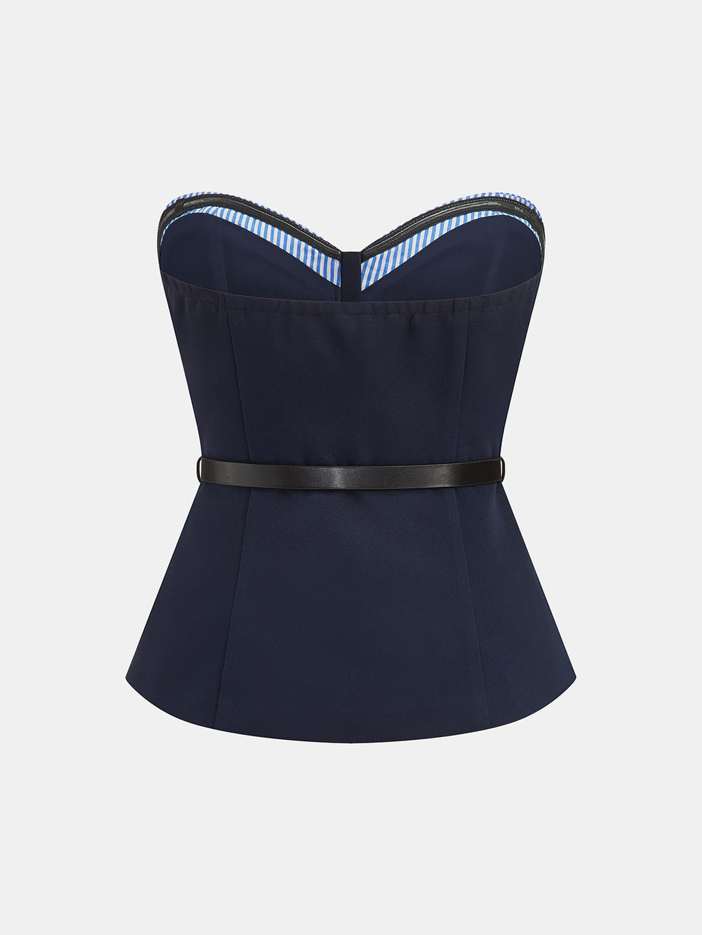 Conjunto de Top Sin Tirantes a Rayas con Patchwork, Cinturón y Pantalón