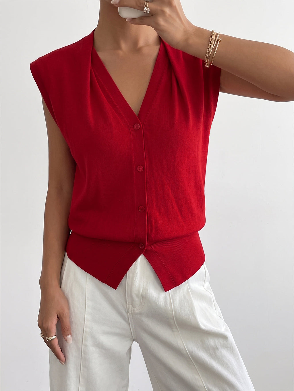 Wool Blend Sleeveless V-Neck Cardigan