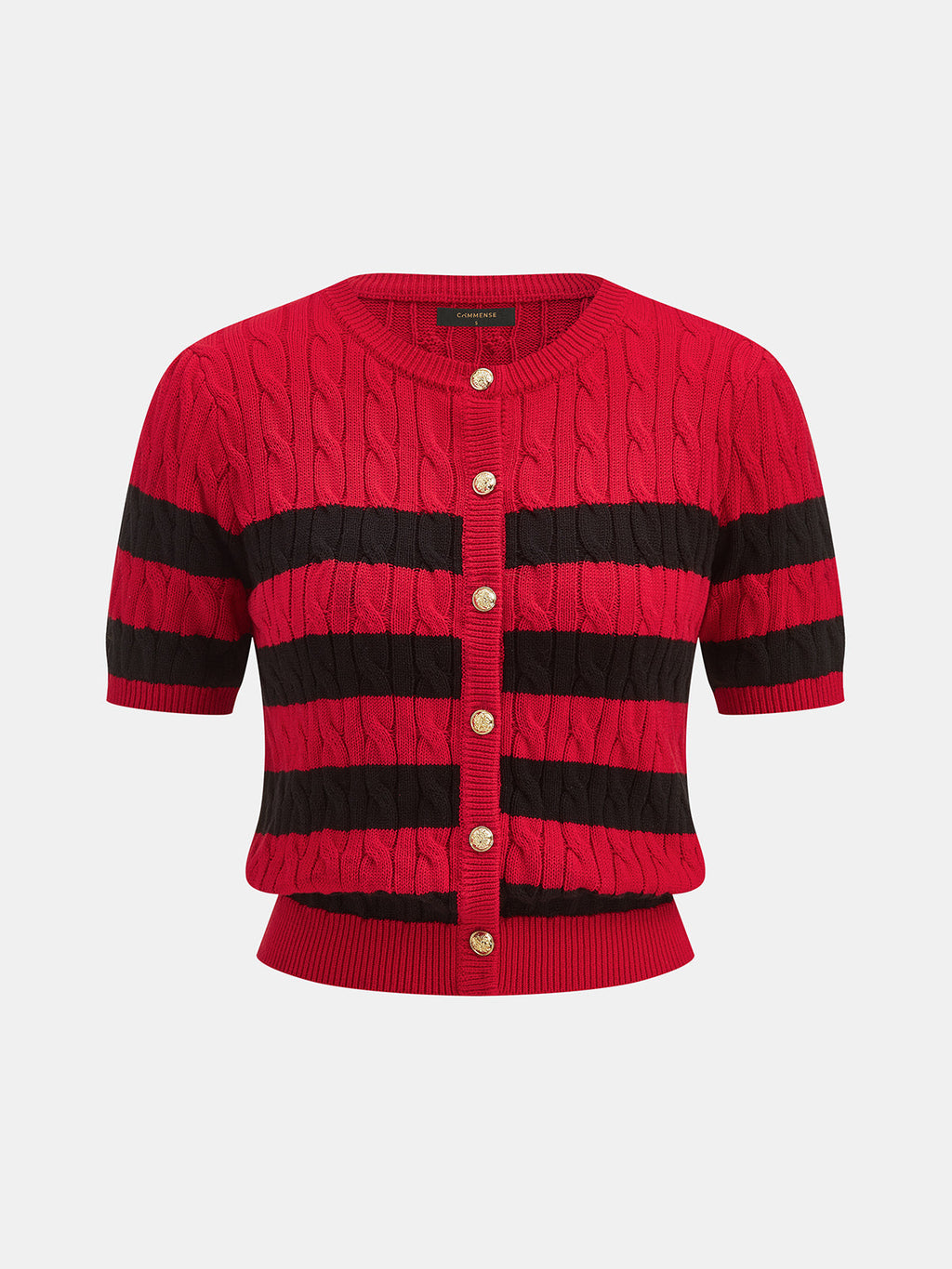 Striped Cable Knit Short Sleeve Cardigan