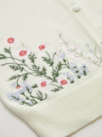 Floral Embroidery Collared Knit Cardigan