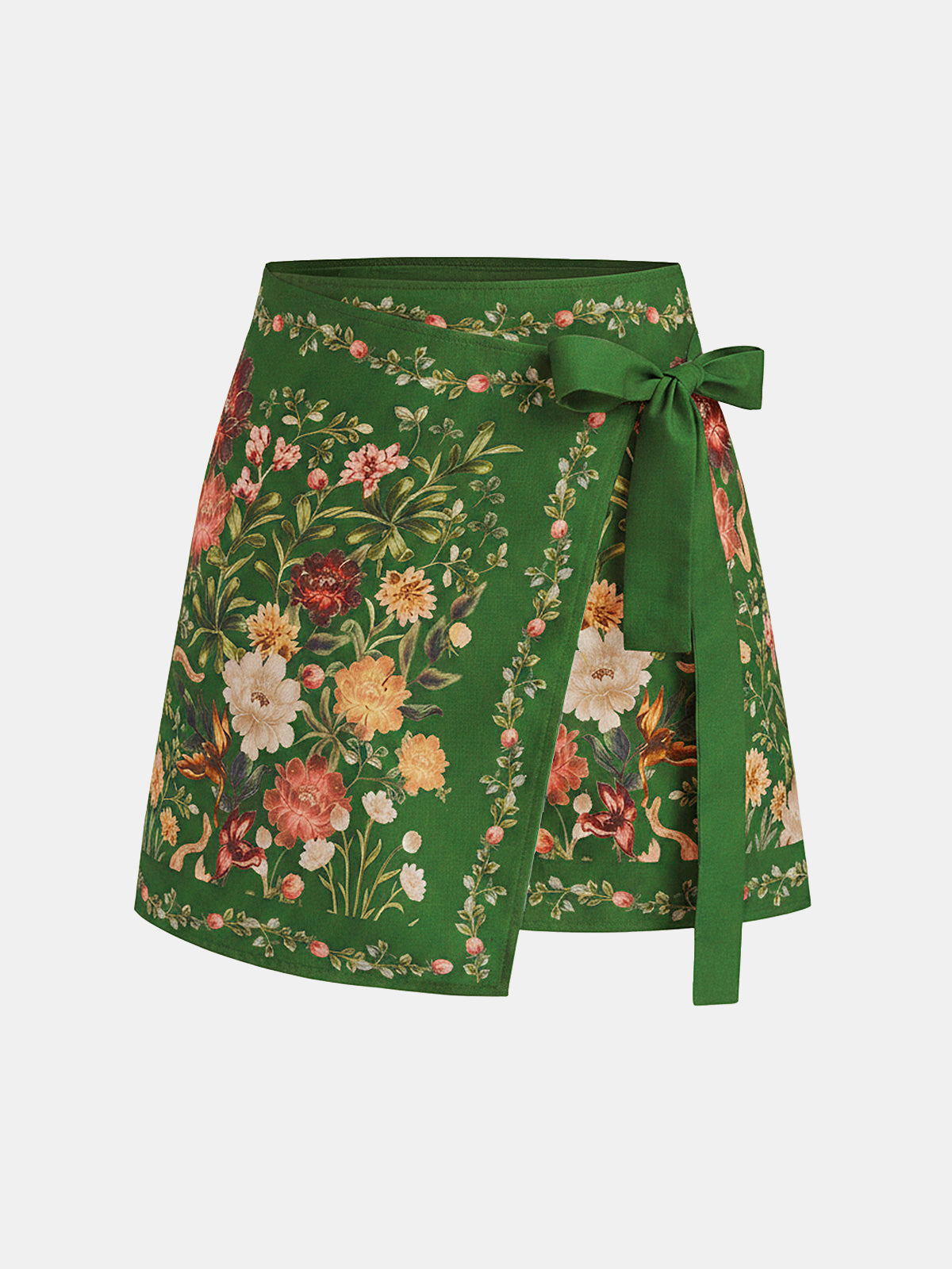 Minifalda Cruzada Anudada con Estampado Floral