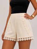 Shorts de Lino y Algodón con Dobladillo de Encaje Crochet