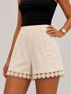 Shorts de Lino y Algodón con Dobladillo de Encaje Crochet