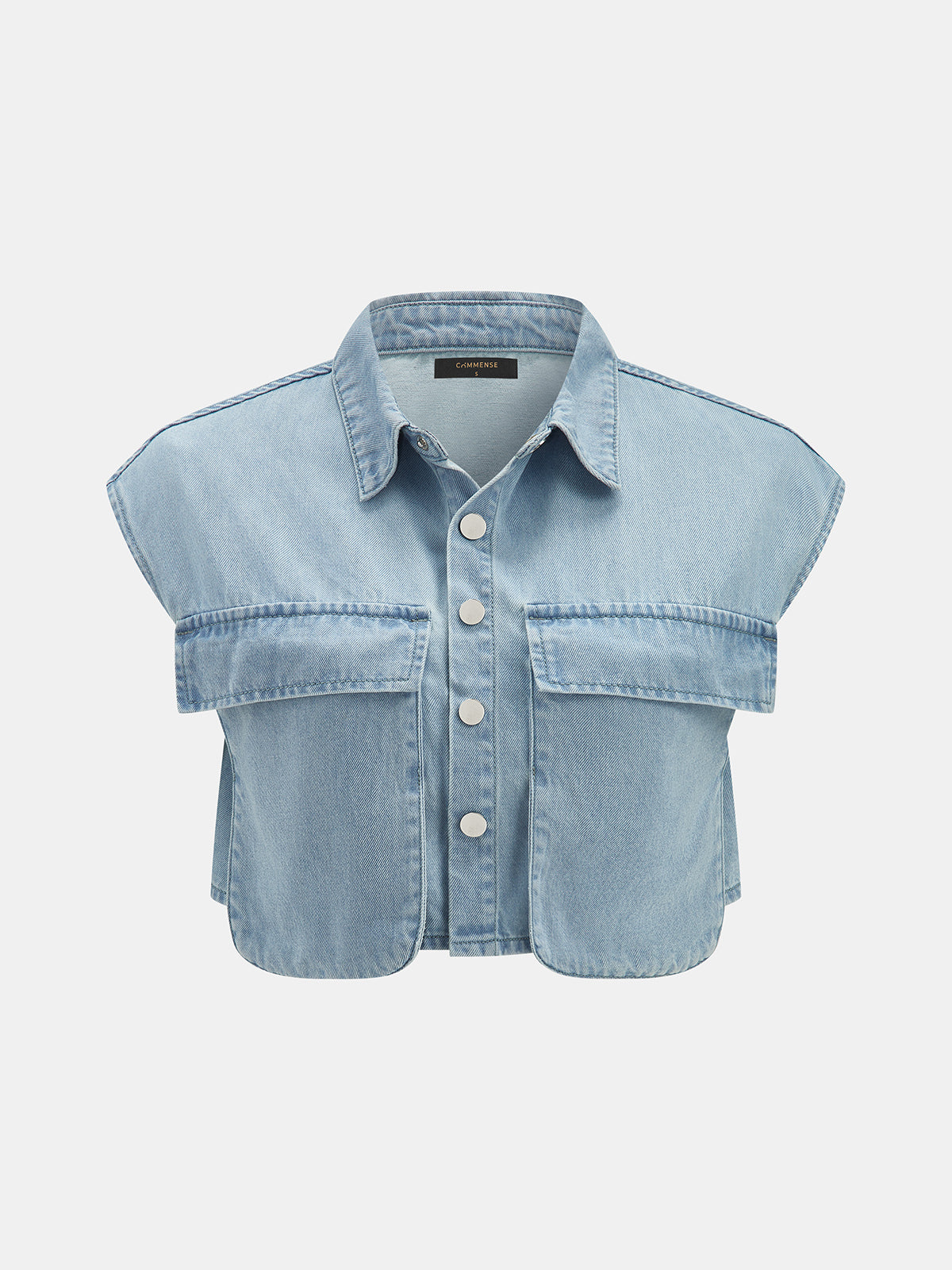Conjunto de Top Corto de Denim Sin Mangas y Pantalón Plisado