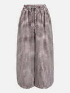 Pantalón Globo Holgado a Cuadros con Cordón Ajustable