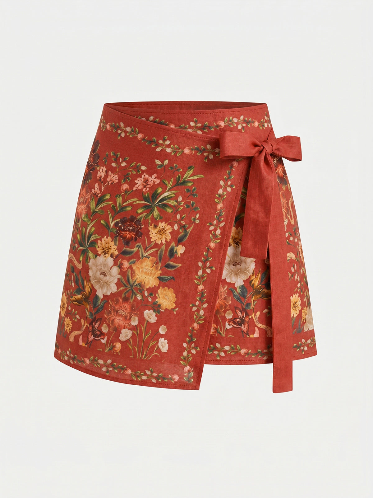 Minifalda Cruzada Anudada con Estampado Floral