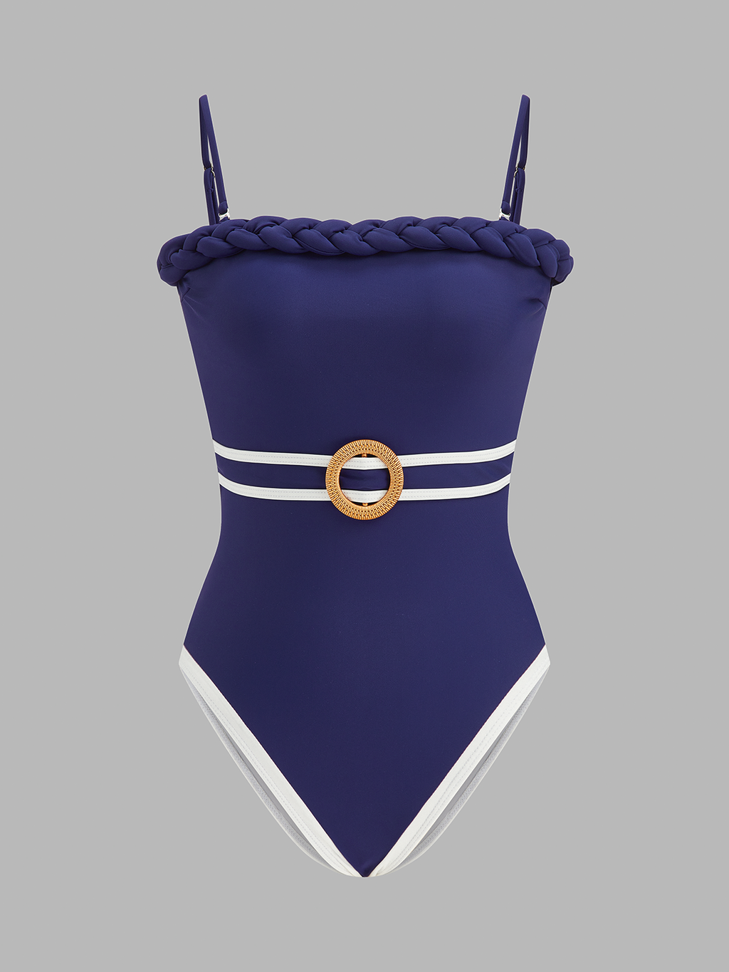 Braided Trim One Piece Swimsuit & Striped Sarong Set