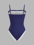 Braided Trim One Piece Swimsuit & Striped Sarong Set