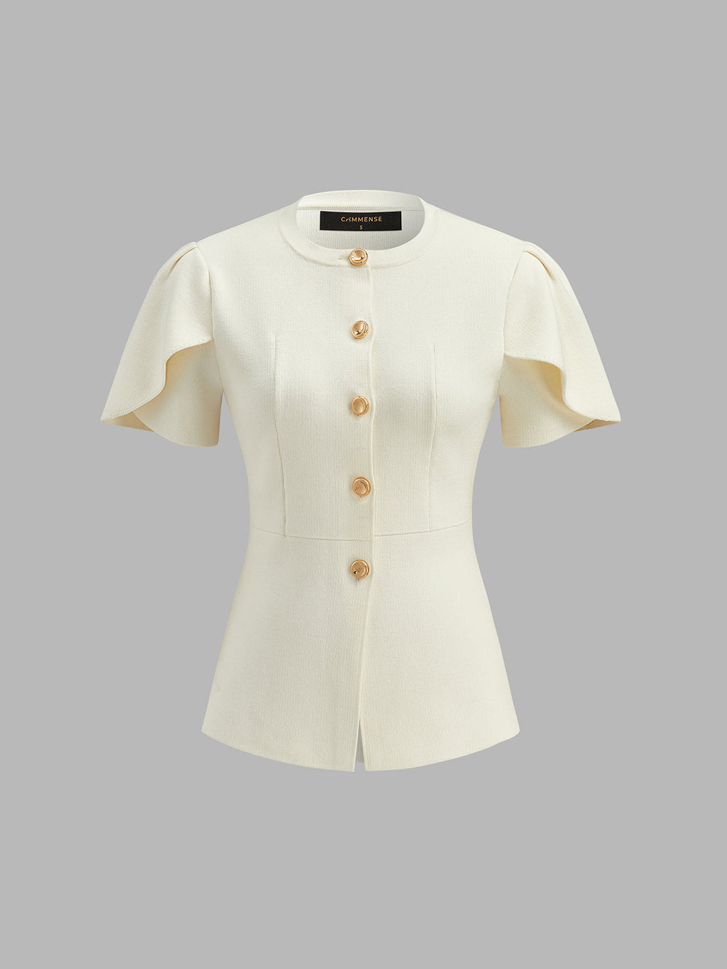 Flutter Sleeve Metal Button Knit Cardigan Top