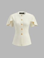Flutter Sleeve Metal Button Knit Cardigan Top