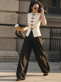 Frog Button Contrast Trim Textured Vest