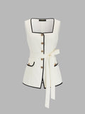 Square Neck Belted Contrast Trim Vest