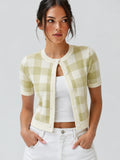 Plaid Short Sleeve Knit Cardigan