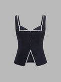 Contrast Wave Edge Button Front Vest