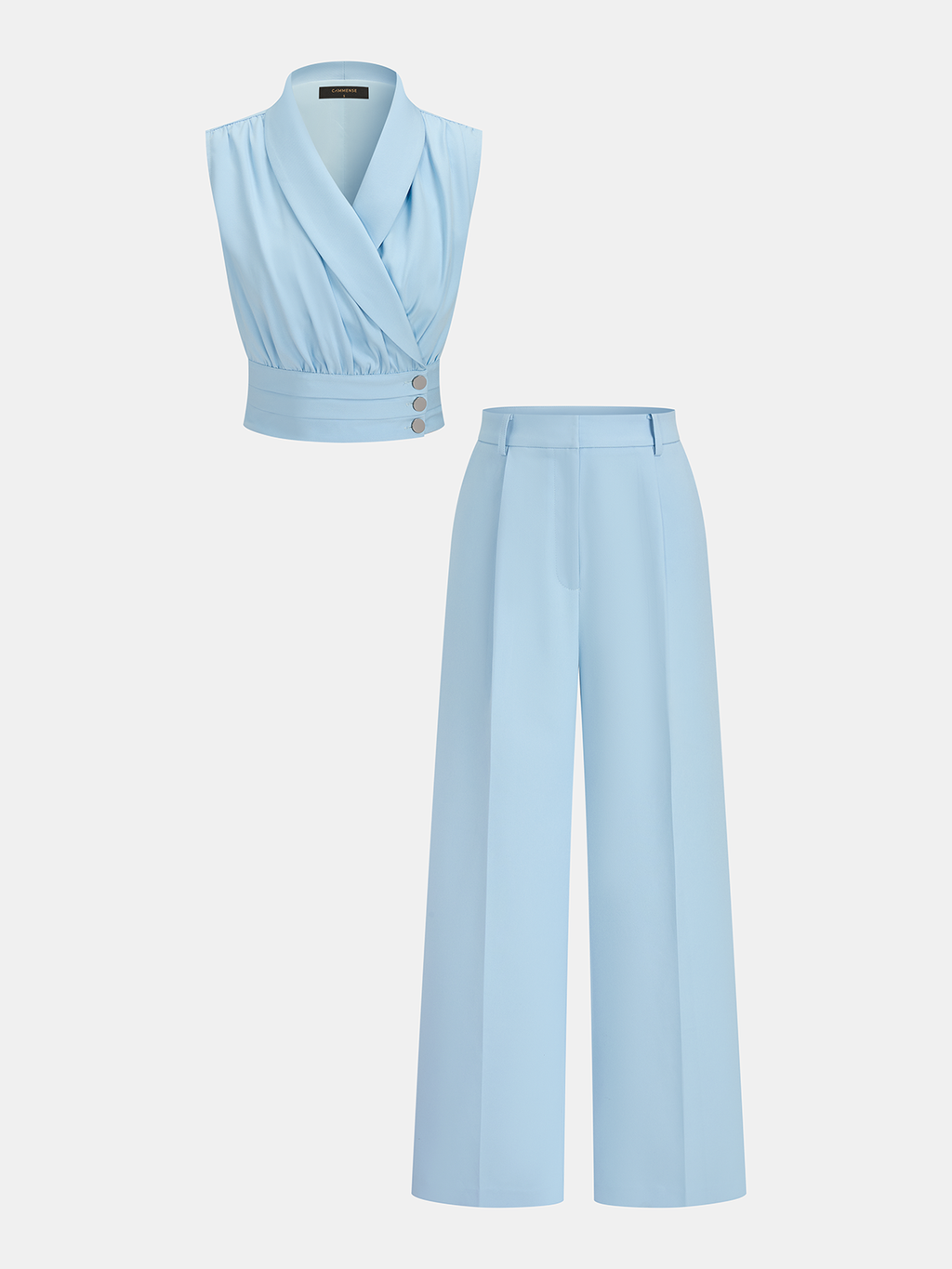 Conjunto de Blazer Entallado Sin Mangas y Pantalón Ancho