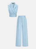 Conjunto de Blazer Entallado Sin Mangas y Pantalón Ancho