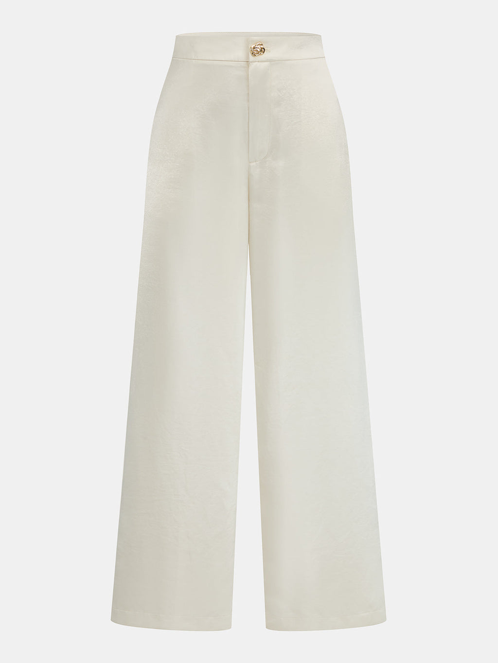 Pantalón Ancho de Satén con Botones Metálicos