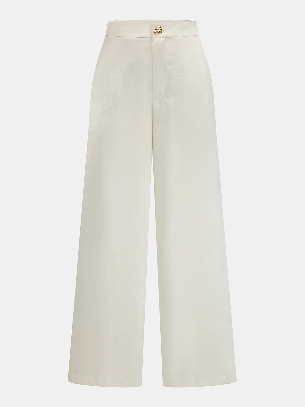 Pantalón Ancho de Satén con Botones Metálicos