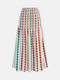 Falda Midi con Rayas Arcoíris y Cintura Fruncida