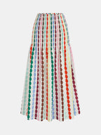 Falda Midi con Rayas Arcoíris y Cintura Fruncida