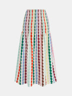 Falda Midi con Rayas Arcoíris y Cintura Fruncida
