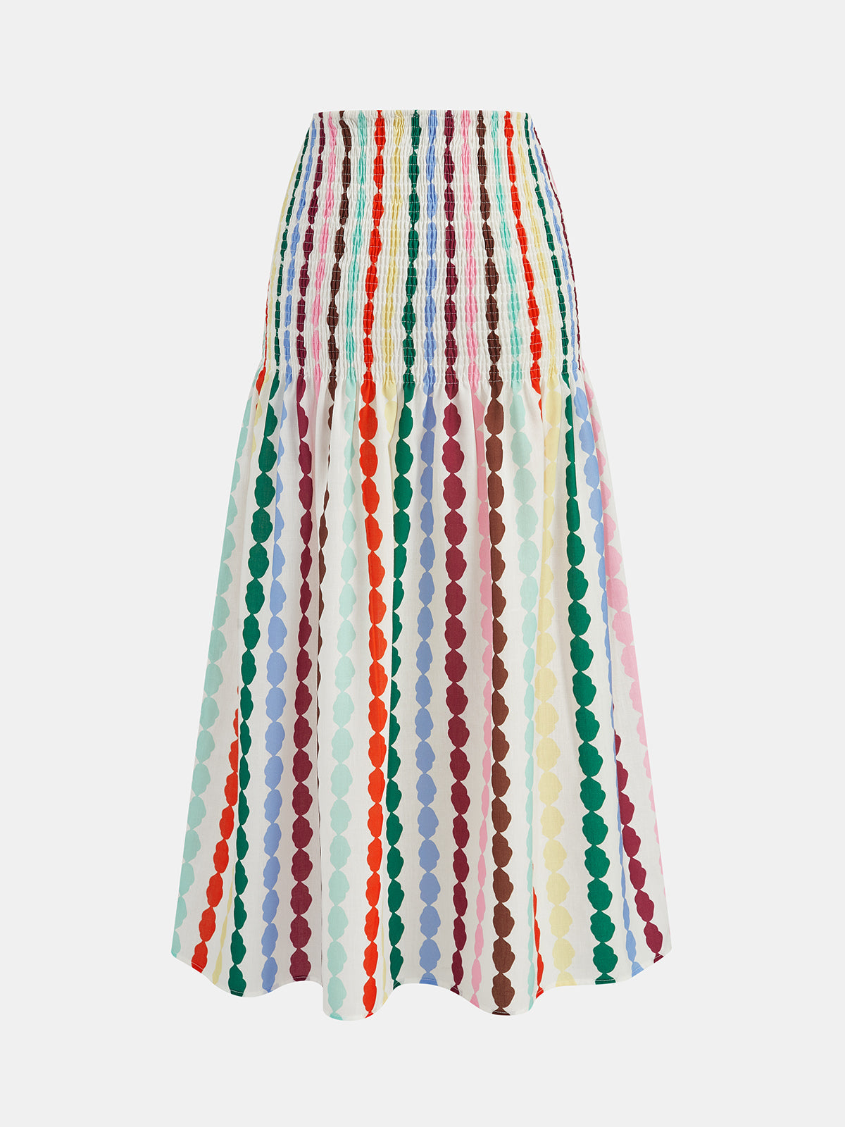 Falda Midi con Rayas Arcoíris y Cintura Fruncida