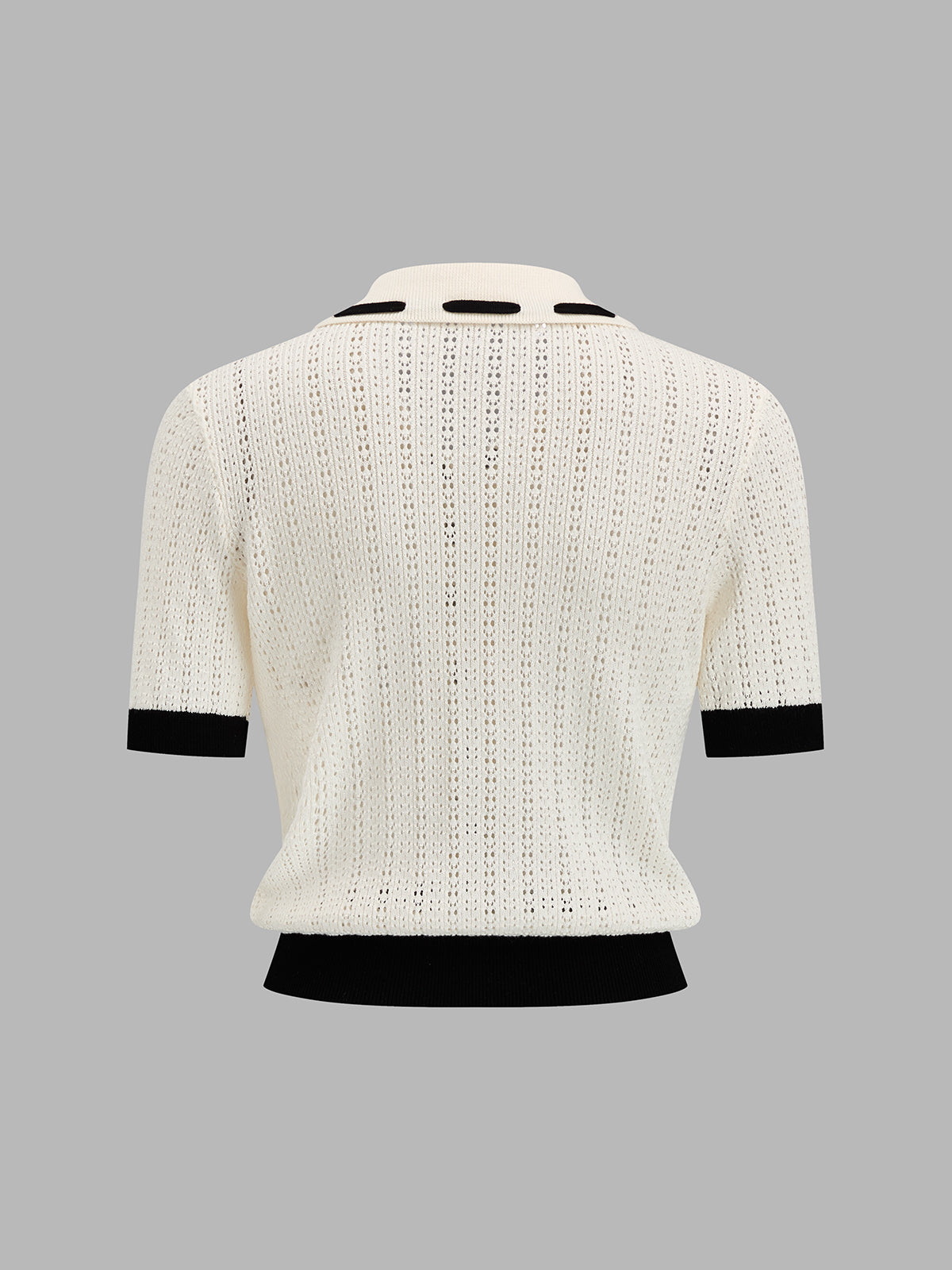 Short Sleeve Collared Pointelle Cardigan