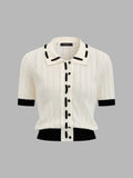 Short Sleeve Collared Pointelle Cardigan