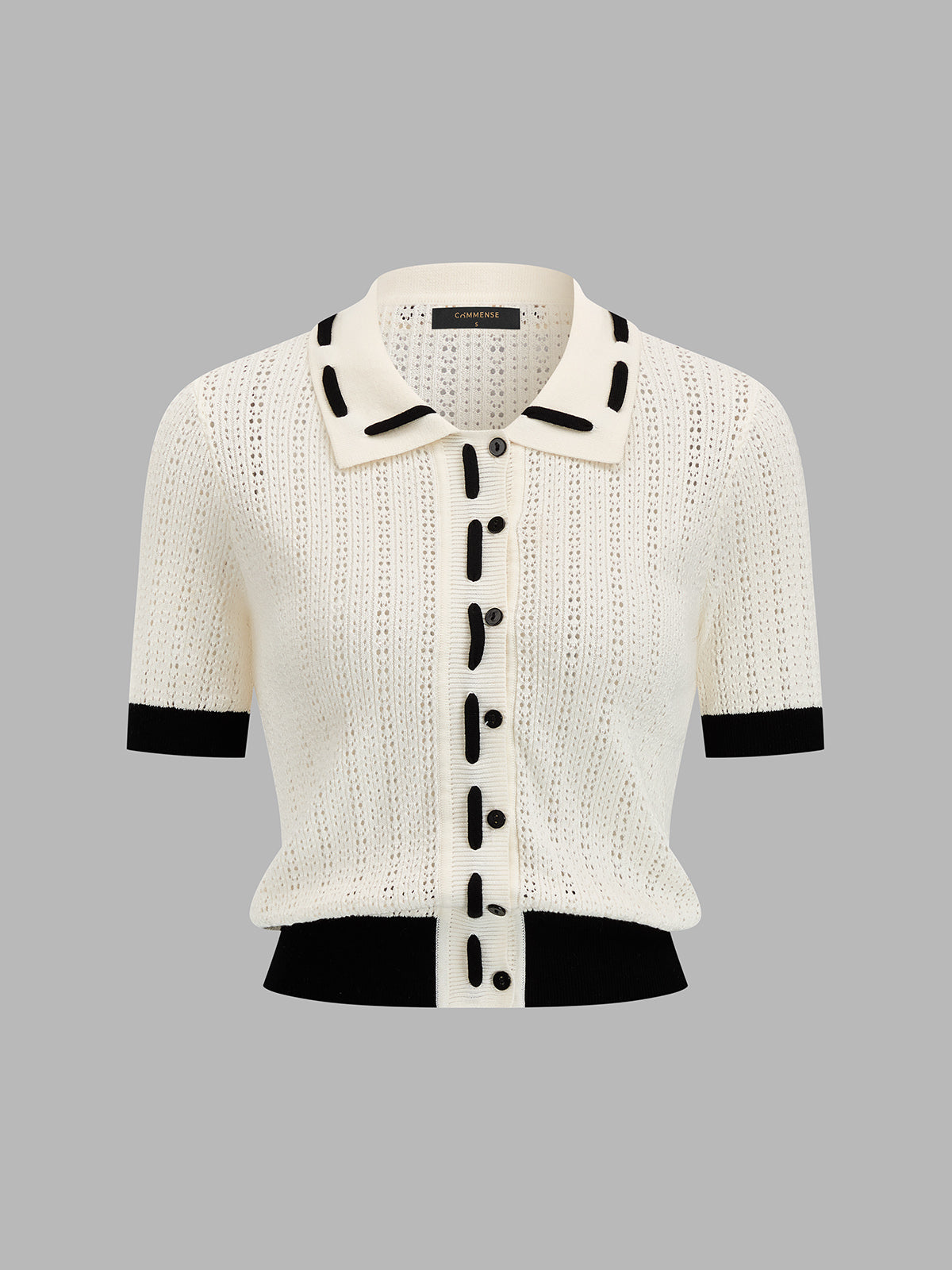 Short Sleeve Collared Pointelle Cardigan