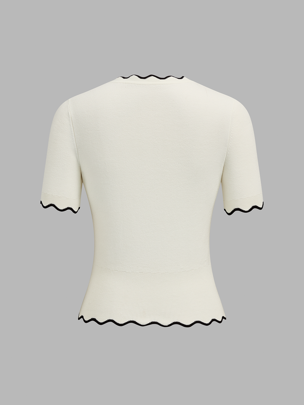 Contrast Wave Edge Button Front Knit Top