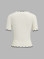 Contrast Wave Edge Button Front Knit Top