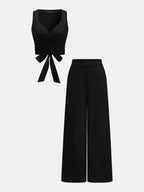 Conjunto de Top con Lazo Trasero y Pantalón Ancho de Lino