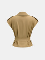 Conjunto de Blusa Estilo Trench con Cinturón y Pantalón Plisado