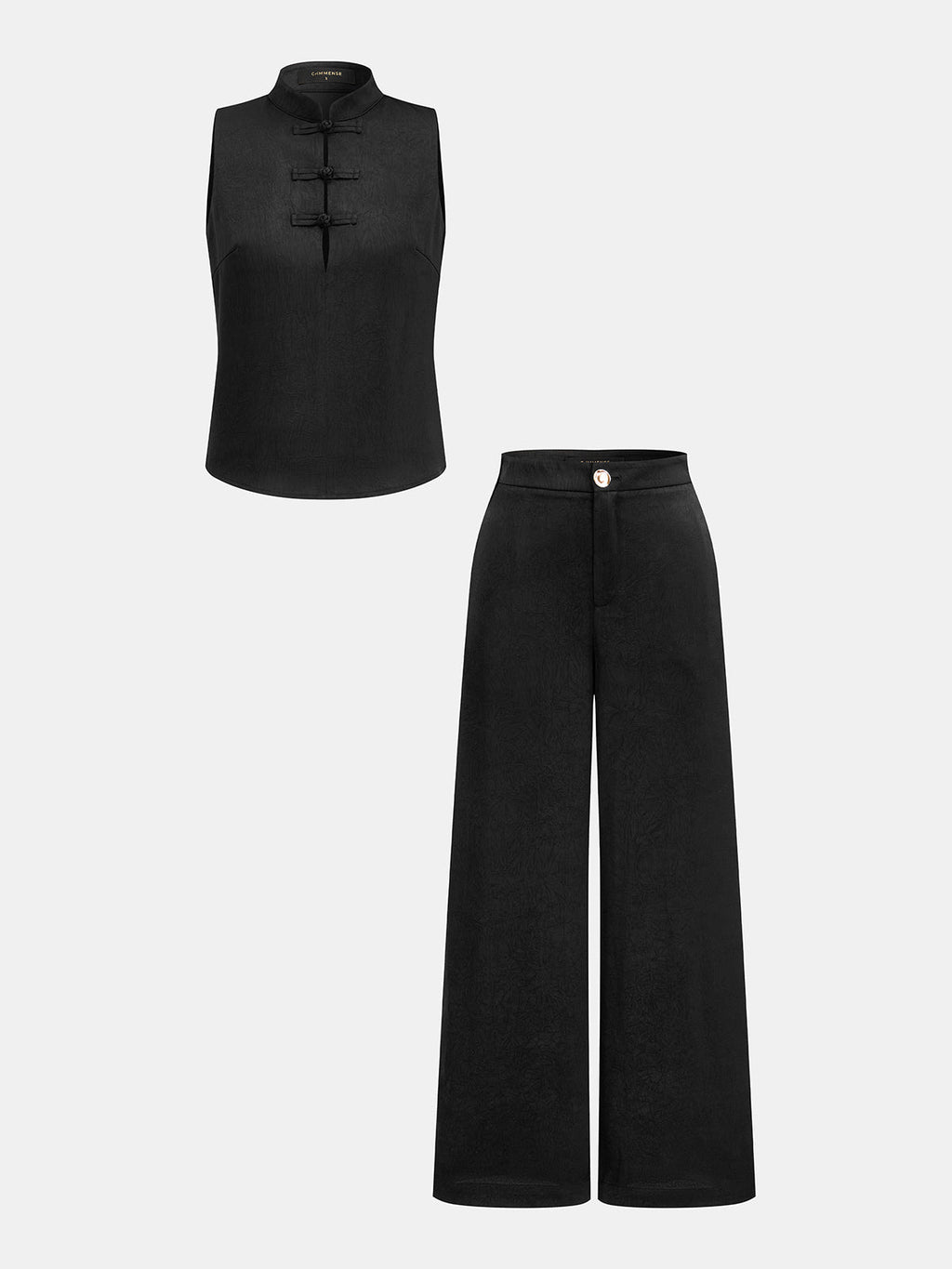 Conjunto de Chaleco de Jacquard con Botones de Trencilla y Pantalón