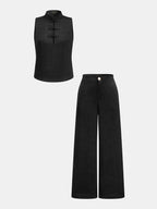 Conjunto de Chaleco de Jacquard con Botones de Trencilla y Pantalón
