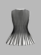 Sleeveless Striped Peplum Knit Cardigan
