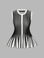 Sleeveless Striped Peplum Knit Cardigan