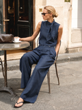 Conjunto de Blusa Sin Mangas con Cuello Anudado y Pantalón