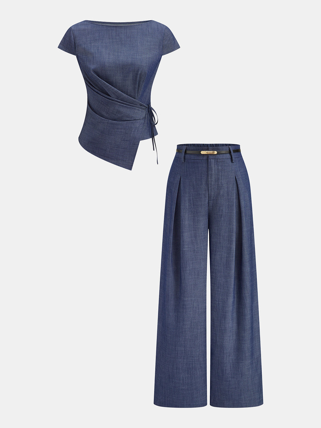Conjunto de Top Cruzado Asimétrico y Pantalón con Cinturón