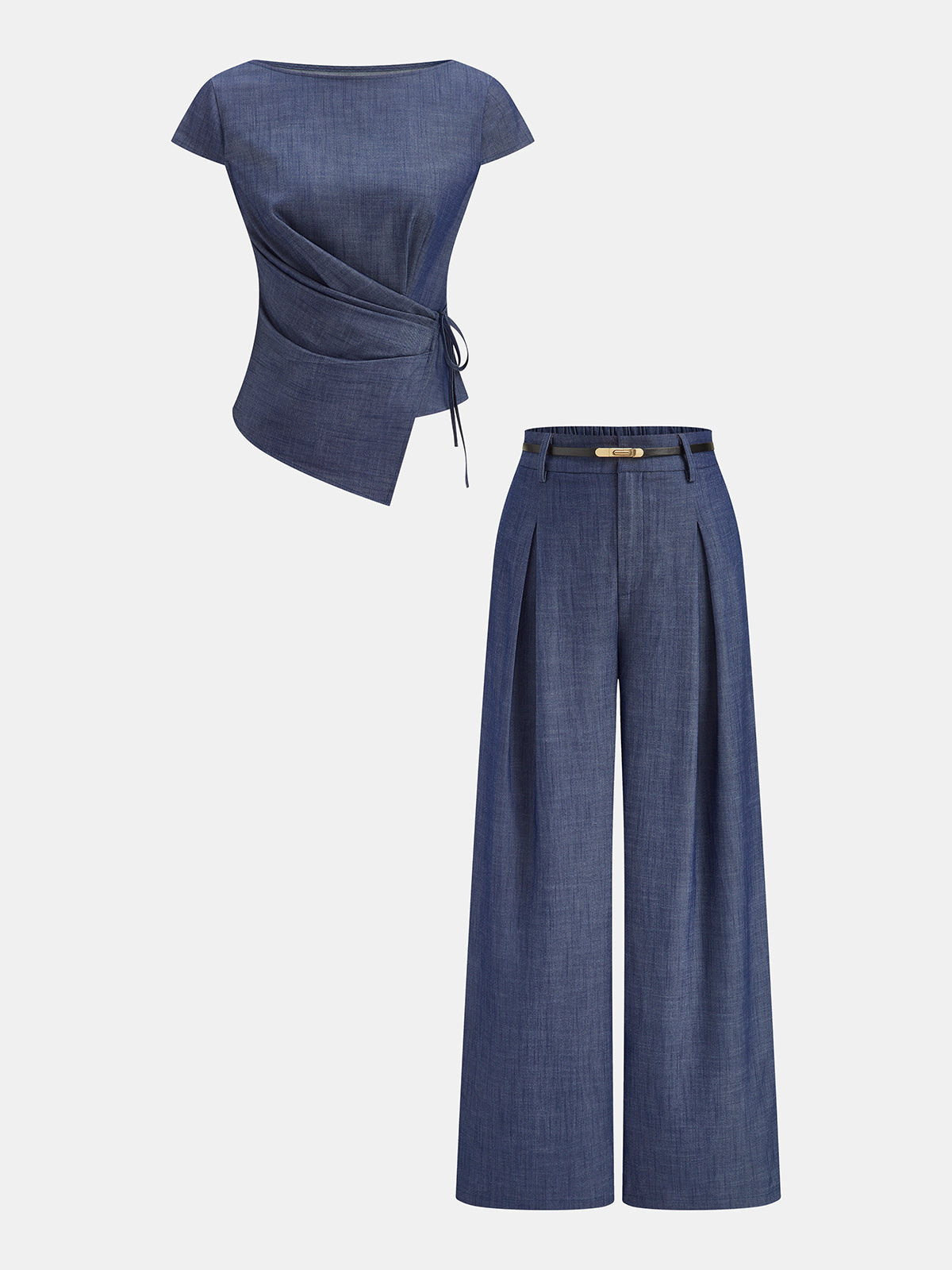 Conjunto de Top Cruzado Asimétrico y Pantalón con Cinturón