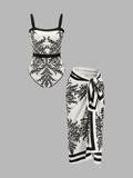 Baroque Print One-Piece Swimsuit & Sarong Set