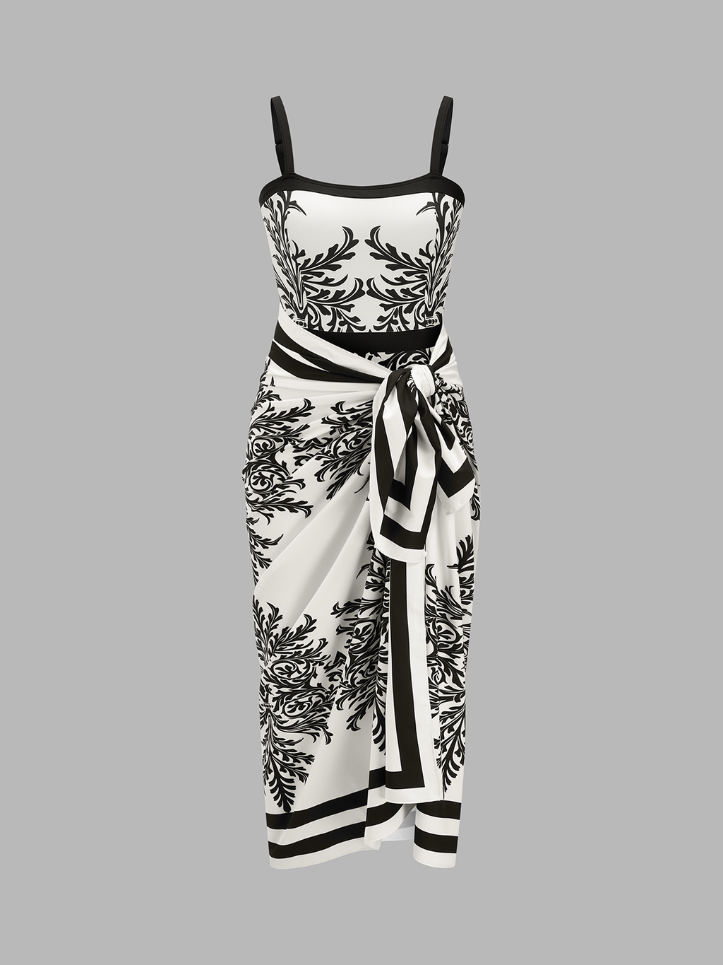 Baroque Print One-Piece Swimsuit & Sarong Set