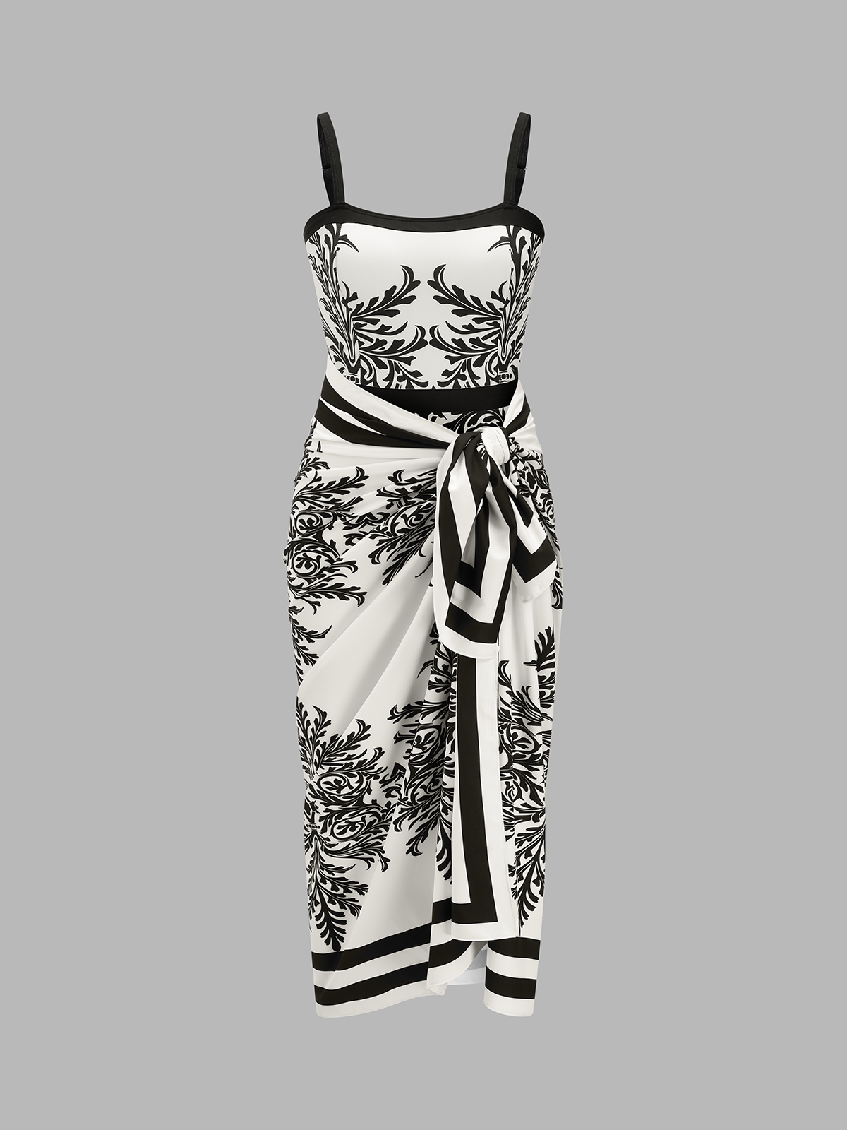 Baroque Print One-Piece Swimsuit & Sarong Set