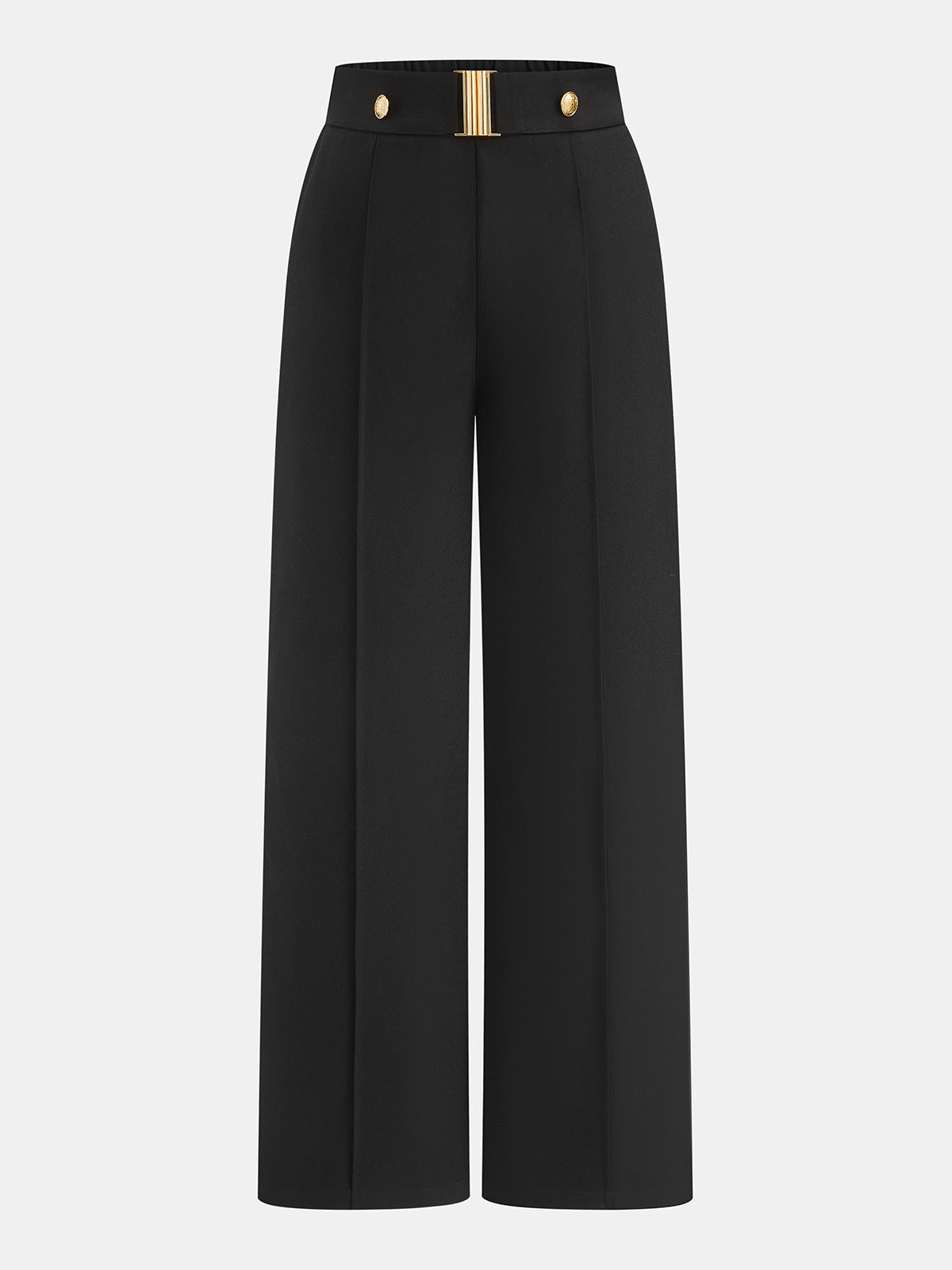 Pantalón Recto con Costura Frontal y Detalle de Barra Metálica