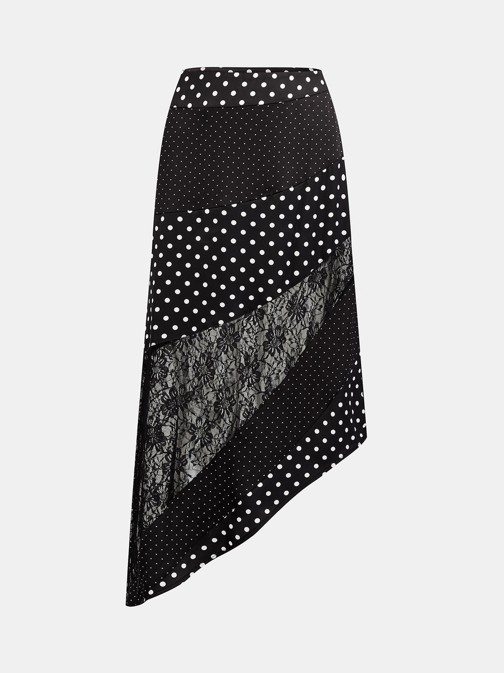 Falda Midi Asimétrica de Lunares con Patchwork de Encaje