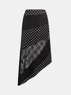 Falda Midi Asimétrica de Lunares con Patchwork de Encaje