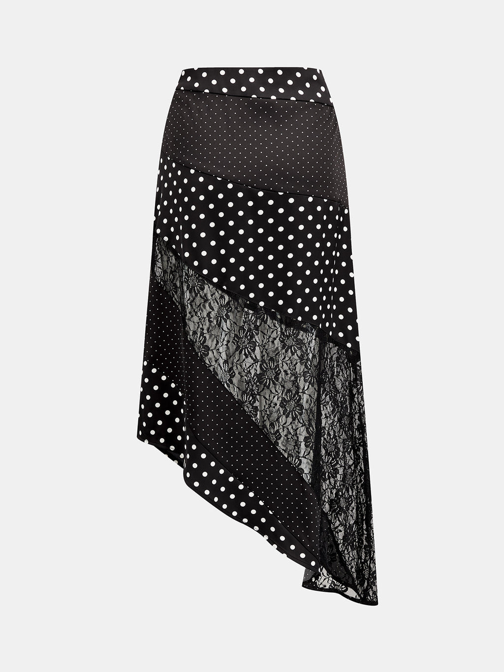 Falda Midi Asimétrica de Lunares con Patchwork de Encaje