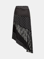 Falda Midi Asimétrica de Lunares con Patchwork de Encaje